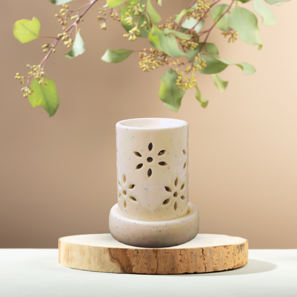 White Cylinder Shape Electric Aroma Diffuser With Floral Pattern