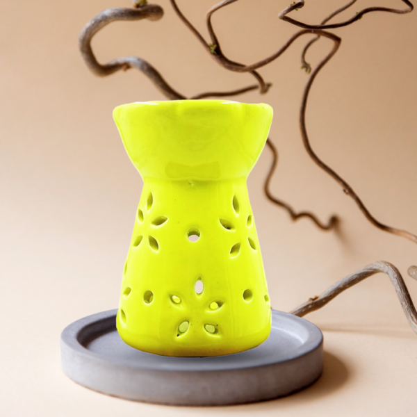 Yellow Ceramic Tea Light With Floral Pattern Aroma Diffuser