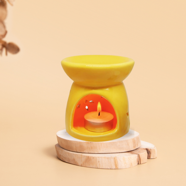 Yellow Ceramic Tea Light Aroma Diffuser With Floral Pattern